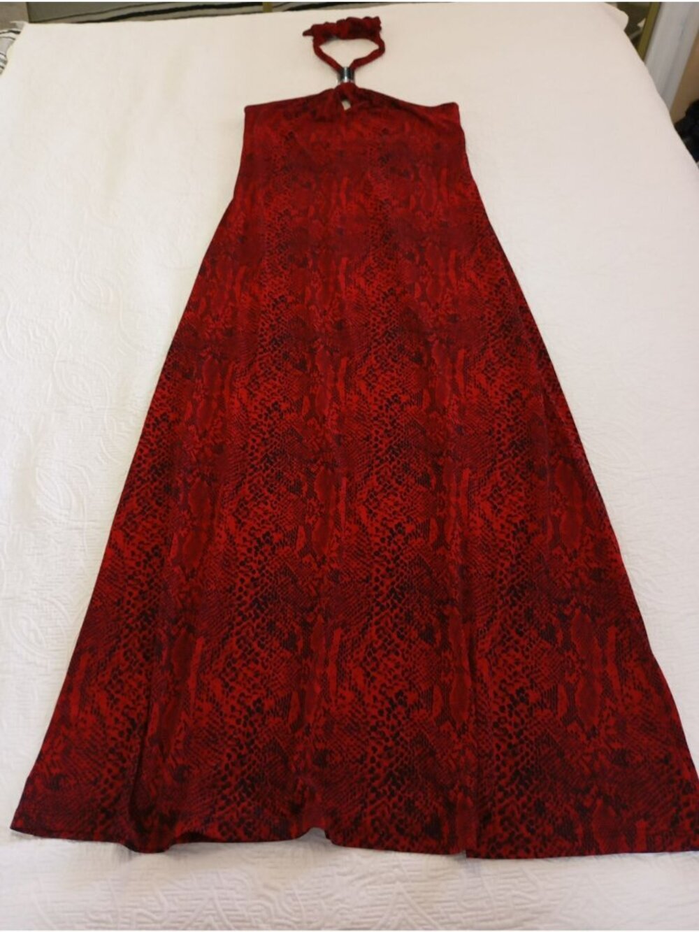 Michael Michael Kors Animal Print Halter Maxi Dress P/S Red & Black